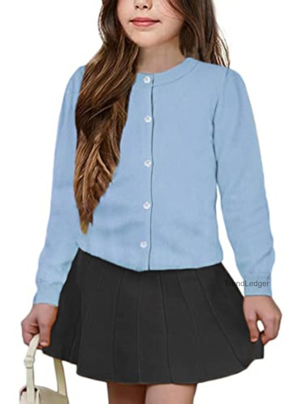Girls Cotton Cardigan Sweater Petal Buttons Long Sleeve Uniform Knit
